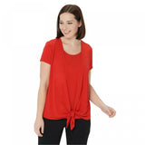 Susan Graver Women's Liquid Knit Tie-Front Cap-Sleeve Top