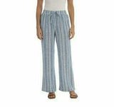 Briggs Women's Linen Blend Pull On Elastic Waist Pants Blue Stripe Medium