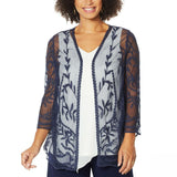 Nina Leonard Women's 3/4-Sleeve Embroidered Mesh Topper Jacket