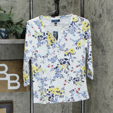 Karen Scott Petite Floral 3/4 Sleeve Split Neck Knit Henley Top