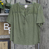 Knox Rose Womens Crochet Trim Pullover Shirt Blouse Top Green XL