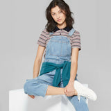 Wild Fable Women's Relaxed Sleeveless Square Neck Distressed Denim Overalls