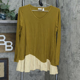 LOGO by Lori Goldstein Knit Tunic Top with Faux Suede Flounce Olive Small