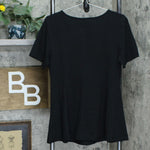Denim & Co. Essentials Round Neck Fit And Flare Henley Knit Top Black Small