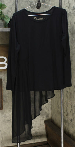DG2 by Diane Gilman Women's Dramatic Mixed Media Asymmetric Top Black XL