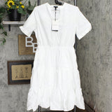 Who What Wear Womens Short Sleeve Belted Tiered Dress 78412667 White M