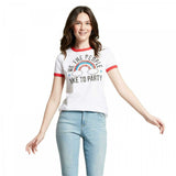 Modern Lux Women's We Like To Party Ringer Graphic T-Shirt