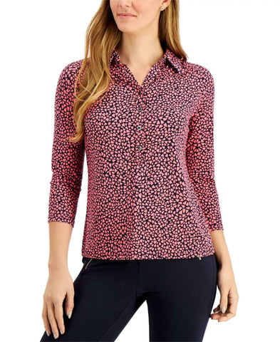 Charter Club Petite Half Button Placket Heart Print Shirt