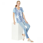 DG2 by Diane Gilman Women's Plus Burnout Printed And Embellished Top Chambray 2X