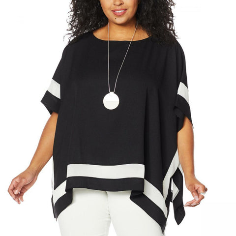 MarlaWynne WynneLayers Women's Plus Size Mixed Media Border Poncho Blouse