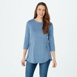 Denim & Co. Essentials Petite Heavenly Jersey Tunic Top Denim Blue PXL