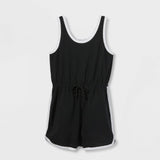 Art Class Girls' Rib Knit Romper Black S