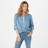 Isaac Mizrahi Live! Plus Size TRUE DENIM Button Front Shirt Light Indigo 26W