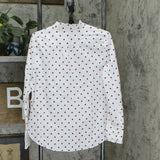 Charter Club Women's Printed Ruffle Trim Button Up Shirt