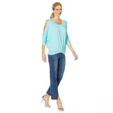 DG2 by Diane Gilman Women's Plus Size Pleat Front Cold Shoulder Dolman Top