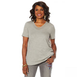 DG2 by Diane Gilman Women's Short Sleeve Mesh Insert V-Neck T-Shirt