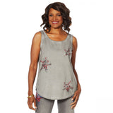 DG2 by Diane Gilman Women's Embroidered Star Tank Top Gray Large
