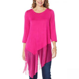 NWT DG2 By Diane Gilman Womens Mixed Media Asymmetric-Hem Top. 710378 Medium