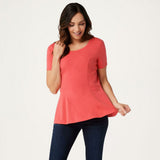 Isaac Mizrahi Live! Short-Sleeve Seamed Peplum Knit Top Sunset Coral XS