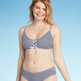 Xhilaration Women's Striped Lace Up Front Bralette Bikini Top
