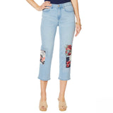 DG2 by Diane Gilman Classic Stretch Embroidered Cropped Jeans Chambray 6