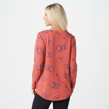 Denim & Co. Women's V-Neck Printed Waffle Knit Henley Shirt