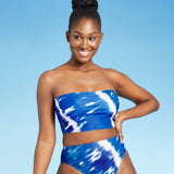 Xhilaration Longline Bandeau Bikini Top Blue Tie Dye Medium (4-6)