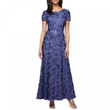 Alex Evenings Women's Rosette Embellished Lace A-Line Gown Navy Blue 12