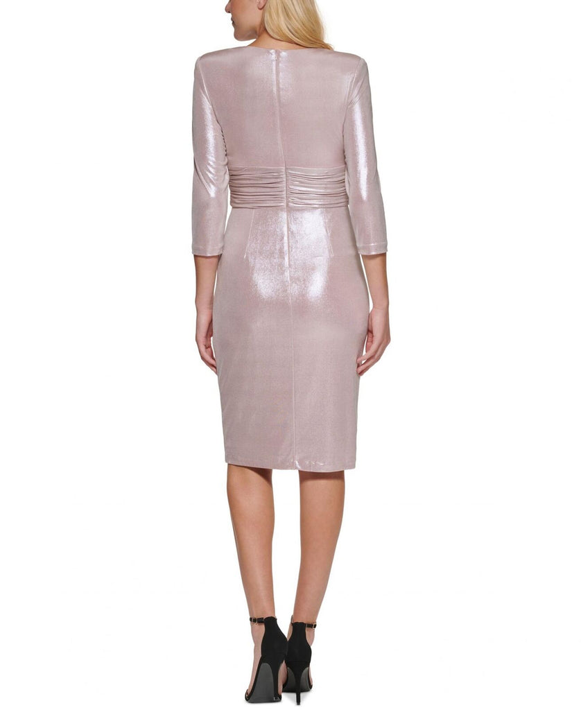 Vince Camuto Metallic Ruched Waist Long Sleeve Cocktail Dress   Biggybargains