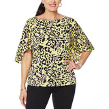 IMAN Women's Plus Size Global Chic Cape Sleeve Top With Keyhole Back