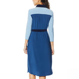 Nina Leonard Women's 3/4 Sleeve Button-Down Shirt Dress Blue Large