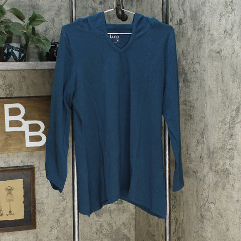 Denim & Co. Women's Long Sleeve Trapeze Hem Knit Top Fall Teal Medium