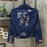 Colleen Lopez Women's Embroidered Denim Moto Jacket Indigo XS