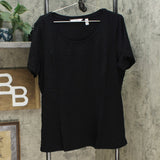 Isaac Mizrahi Live! Short-Sleeve Seamed Peplum Knit Top Black Plus 1X