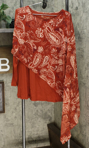 DG2 by Diane Gilman Knit Top With Asymmetric Chiffon Overlay Rust XL