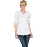 Isaac Mizrahi Live! Women's Essentials V Neck Elbow Sleeve Tunic Top White Large