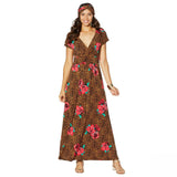 IMAN Women's Boho Chic Knit Maxi Dress With Head Wrap