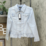 DG2 by Diane Gilman Women's Ruffle Hem Stretch Denim Jean Jacket