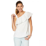 MOTTO Women's Asymmetrical Flounce Eyelet Top