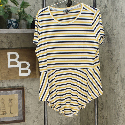 DG2 by Diane Gilman Women's Striped Peplum Drama Top Sunflower XL