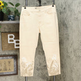 DG2 by Diane Gilman Women's Print Hem Skinny Jeans 14 Petite Cream