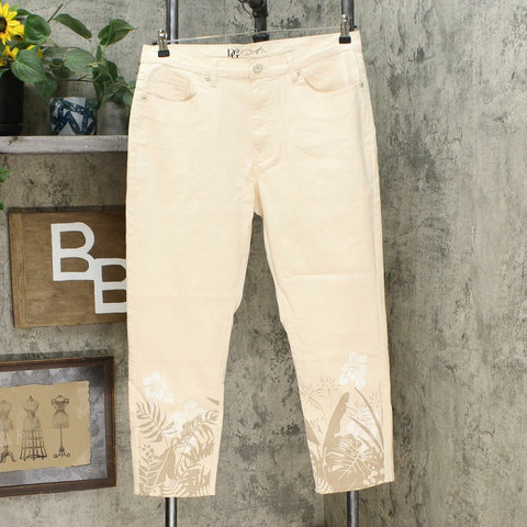 DG2 by Diane Gilman Women's Print Hem Skinny Jeans 14 Petite Cream