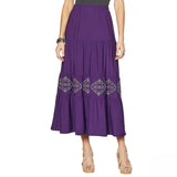 Antthony Women's Petite Elda Collection Embroidered Tiered Maxi Skirt