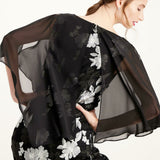 Connected Apparel Women's Petite Embroidered Chiffon Capelet Dress