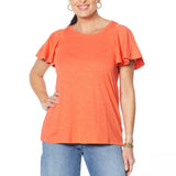 DG2 by Diane Gilman Women's Flutter Sleeve T-Shirt Strawberry Small