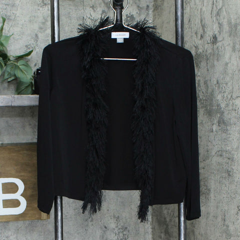 Calvin Klein Women's Feather-Trim Shrug Cardigan Black Medium
