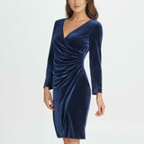 DKNY Women's Velvet Side Ruched Sheath Dress Midnight Blue 14