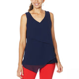 Nina Leonard Women's Plus Size Sleeveless Mixed Media Tiered Tank Top