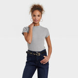A New Day Women's Short Sleeve Slim Fit Ribbed T-Shirt Gray XXL