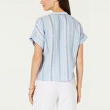 Charter Club Women's Linen Striped Button Front Tie Blouse